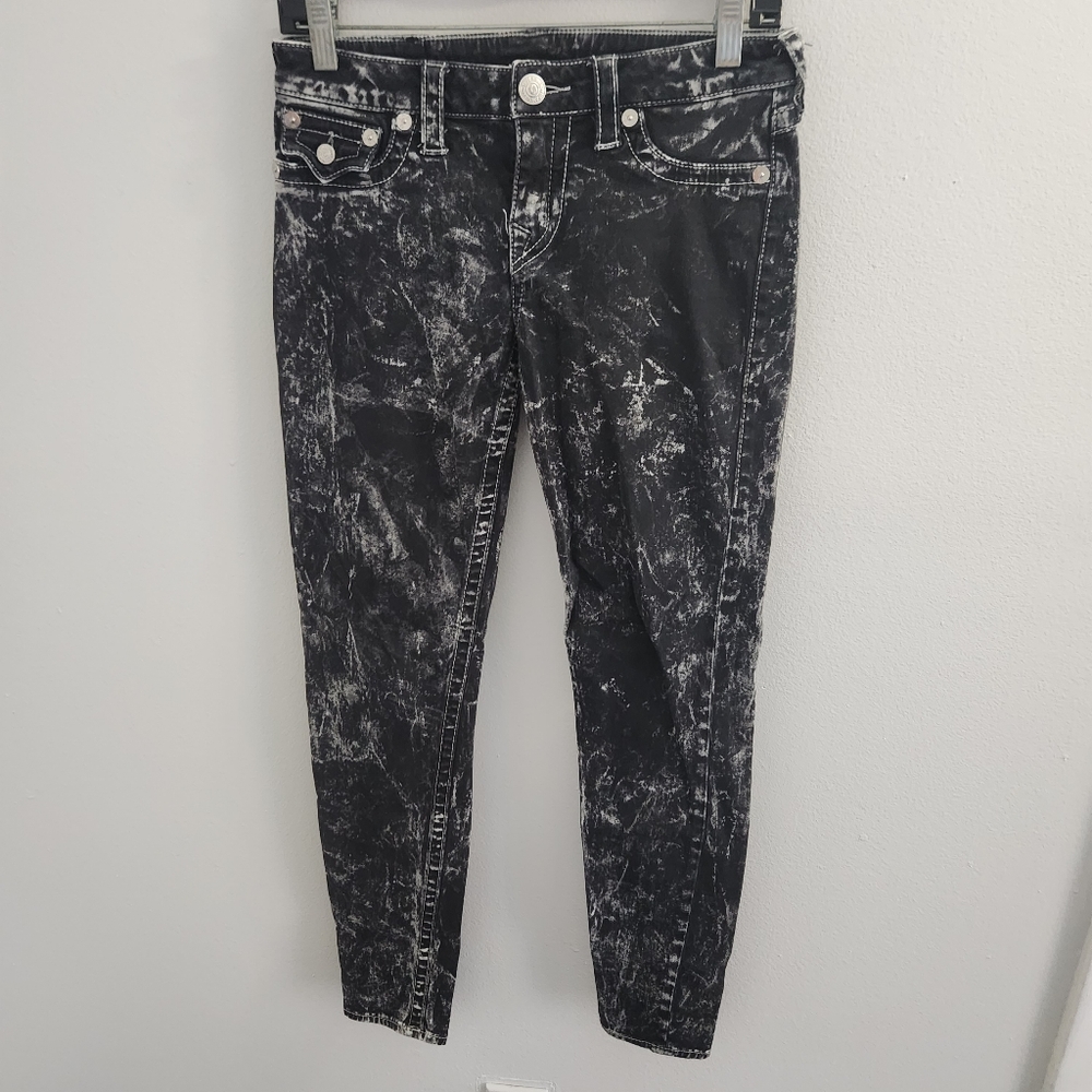 True Religion Leggings Jeans Black Acid  Painters Touch Women’s 28